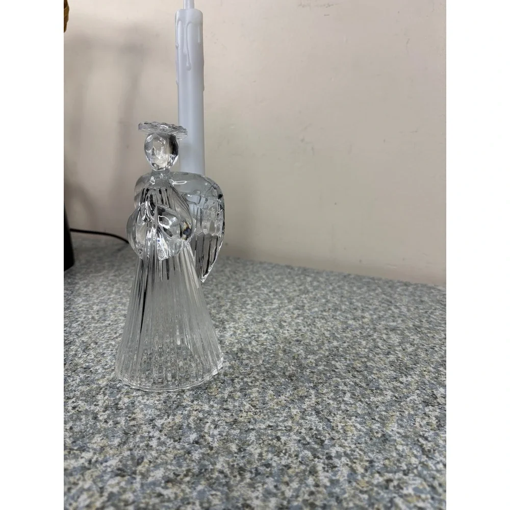 Unbranded Glass Angel Taper Candle Holder Clear Ribbed Praying Figurine 6.25in
